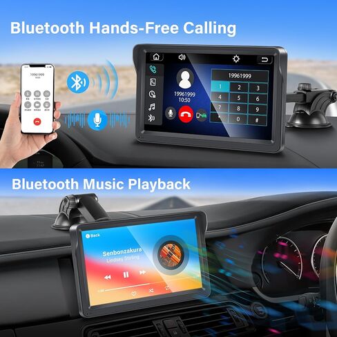 Apple CarPlay، ستيريو سيارة محمول لاسلكي Apple Carplay & Android Auto، شاشة لمس IPS 7 بوصة، راديو سيارة محمول مع بلوتوث حر اليدين/وصلة مرآة/AirPlay/Siri/USB/TF/AUX/FM in Kuwait