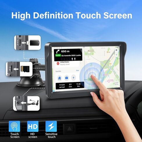 Apple CarPlay، ستيريو سيارة محمول لاسلكي Apple Carplay & Android Auto، شاشة لمس IPS 7 بوصة، راديو سيارة محمول مع بلوتوث حر اليدين/وصلة مرآة/AirPlay/Siri/USB/TF/AUX/FM in Kuwait