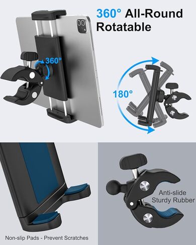 اوزكو حامل تابلت عالمي للدراجة الهوائية، حامل تابلت لركوب الدراجات، مشبك حامل تابلت بمقود 360 درجة لايباد 12.9 برو اير ميني 5 4 3، جالكسي تابز، ايفون، تابلت 4-13 انش والجوالات in Kuwait