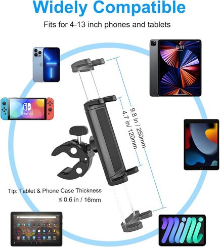 اوزكو حامل تابلت عالمي للدراجة الهوائية، حامل تابلت لركوب الدراجات، مشبك حامل تابلت بمقود 360 درجة لايباد 12.9 برو اير ميني 5 4 3، جالكسي تابز، ايفون، تابلت 4-13 انش والجوالات in Kuwait