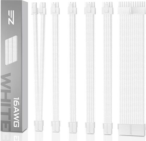 EZDIY-FAB PSU Cable Extension kit Sleeved Cable Custom Power Supply Sleeved Extension 16 AWG 24-PIN 8-PIN 6-PIN 4+4-PIN with White Combs-White Connector-White and Purple Cable in Saudi Arabia