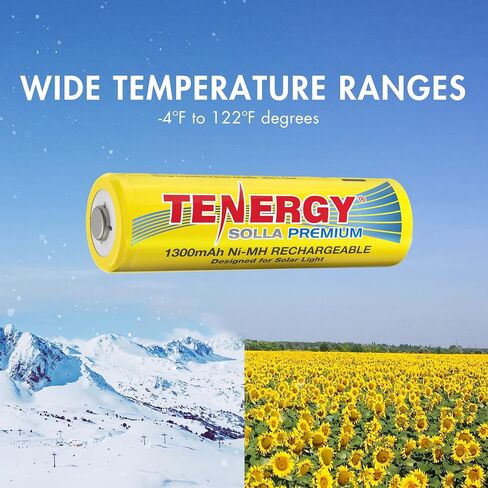 Tenergy Solla Premium Rechargeable NiMH AA Battery, 1300mAh Solar Batteries for Solar Garden Lights, Anti-Leak, Outdoor Durability, 5+ Years Performance, UL Certified, Pre-Charged 8 Pack in Saudi Arabia