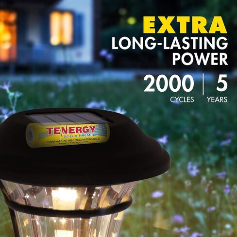 Tenergy Solla Premium Rechargeable NiMH AA Battery, 1300mAh Solar Batteries for Solar Garden Lights, Anti-Leak, Outdoor Durability, 5+ Years Performance, UL Certified, Pre-Charged 8 Pack in Saudi Arabia
