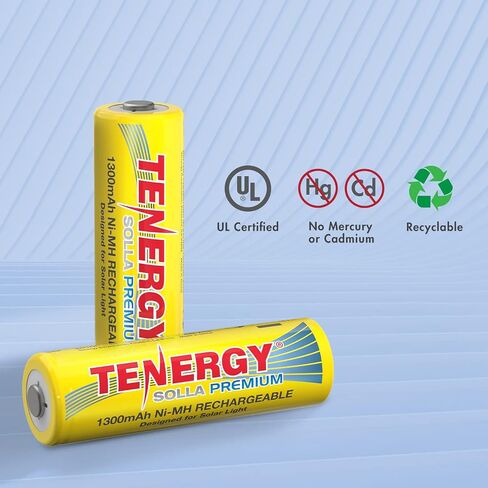 Tenergy Solla Premium Rechargeable NiMH AA Battery, 1300mAh Solar Batteries for Solar Garden Lights, Anti-Leak, Outdoor Durability, 5+ Years Performance, UL Certified, Pre-Charged 8 Pack in Saudi Arabia