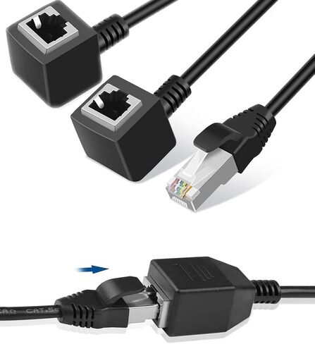 محول شبكة مقسم ايثرنت 1 الى 2 منفذ سارتي مناسب للفئة الفائقة 5/5e/6/7، متوافق مع المعدات مع واجهة ار جيه 45 والكمبيوتر والراوتر وصندوق الإعداد والمودم البصري in Kuwait