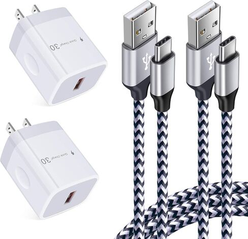 شاحن حائط USB سريع الشحن 3.0 مع كابل من النوع C شحن سريع لهاتف Samsung Galaxy S23/S22/S21/S20 FE/Ultra/Plus 5G Note 20 Ultra/10 S10e A54 A34 A52 A13 A20، 18 وات 3 أمبير قابس محول الطاقة C سلك in Saudi Arabia