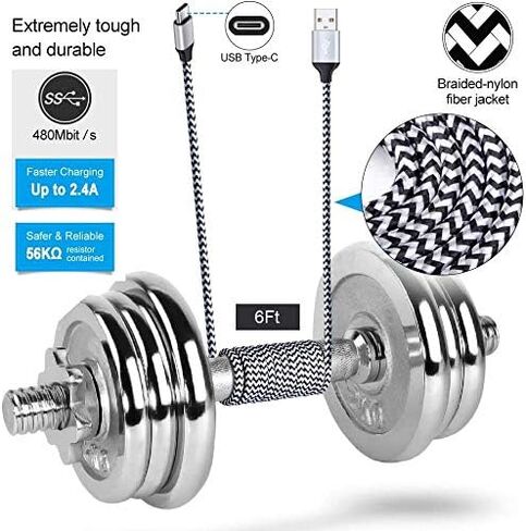 شاحن حائط USB سريع الشحن 3.0 مع كابل من النوع C شحن سريع لهاتف Samsung Galaxy S23/S22/S21/S20 FE/Ultra/Plus 5G Note 20 Ultra/10 S10e A54 A34 A52 A13 A20، 18 وات 3 أمبير قابس محول الطاقة C سلك in Saudi Arabia