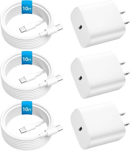 3 عبوات USB C شاحن سريع 20 وات لهاتف iPhone 15/15 Pro Max شاحن iPad Pro مع كابل USB C إلى C بطول 10 أقدام شحن سريع لهاتف iPhone 15 Pro/15 Plus // iPad Mini 6، iPad Air 5/4، iPad Pro 12.9/11/10 in Kuwait