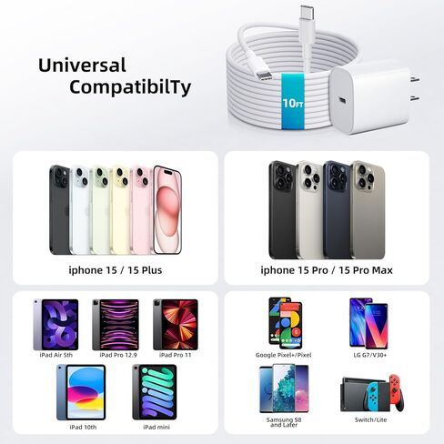 3 عبوات USB C شاحن سريع 20 وات لهاتف iPhone 15/15 Pro Max شاحن iPad Pro مع كابل USB C إلى C بطول 10 أقدام شحن سريع لهاتف iPhone 15 Pro/15 Plus // iPad Mini 6، iPad Air 5/4، iPad Pro 12.9/11/10 in Kuwait