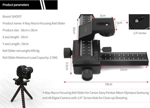 D&F 4 طرق رافعة منزلقة بتركيز ماكرو قياسي ببرغي 1/4 بوصة لكاميرا Canon Nikon Sony DSLR الرقمية وقفل DC in Kuwait