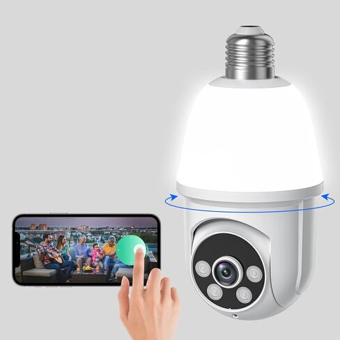 كاميرا مراقبة SHARKPOP 1080P بمصباح كهربائي، مراقبة لاسلكية داخلية وخارجية واي فاي، اكتشاف الإنسان، عرض مباشر، رؤية ليلية ملونة، كاميرا قبة بانورامية 360 درجة، صوت ثنائي الاتجاه، تخزين سحابي in Kuwait