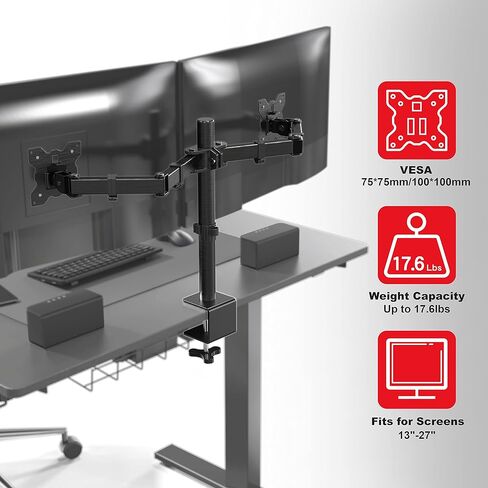 SHW Dual Monitor Stand Arm VESA Desk Mount for Gaming/Office Computer Double Monitors in Kuwait