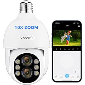 نظام كاميرا أمان XMARTO ثنائي العدسات 10X مزود بمصباح كهربائي لاسلكي في الهواء الطلق مع مقلاة تتبع تلقائية AI / إمالة / تكبير، شاشة متابعة تلقائية 24/7، طاقة E27 (مجموعة كاميرات 4K 10CH 3) in Kuwait