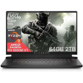 Alienware m17 R5 17.3 بوصة 360 هرتز FHD 1 مللي ثانية (AMD Ryzen 9 6900HX، ذاكرة الوصول العشوائي DDR5 سعة 64 جيجابايت، SSD 2 تيرابايت PCIe، Radeon RX6850M XT 12 جيجابايت (Beat RTX 3070 Ti)) كمبيوتر محمول للألعاب بإضاءة خلفية RGB، Thunderbolt 4، G-SYNC، Win in Kuwait
