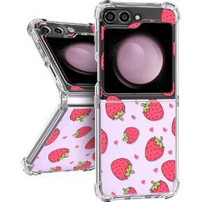 Plakill for Samsung Galaxy Z Flip 5 Case, Cute Strawberry Pattern Protective Designer Clear Soft TPU Bumper Shockproof Phone Cases for Galaxy Z Flip 5 for Women Girls, 6.7"