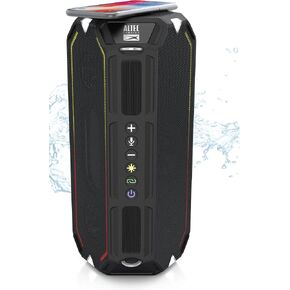 Altec Lansing HydraShock Bluetooth Speaker USB Type-C Rechargeable Portable Speaker Wireless Charger for Phone, Stereo Speaker w/LED Lights for Pool Beach Hiking Camping, 20 Hour Playtime (Black) in Kuwait