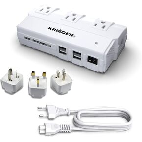 محول السفر العالمي K KRIËGER، محول تنحي بقدرة 200 واط، محول طاقة دولي مع 4 منافذ USB شحن إجمالي 6 أمبير، 3 منافذ تيار متردد لمحول التوصيل العالمي للولايات المتحدة الأمريكية والاتحاد الأوروبي والمملكة المتحدة وأستراليا in Kuwait