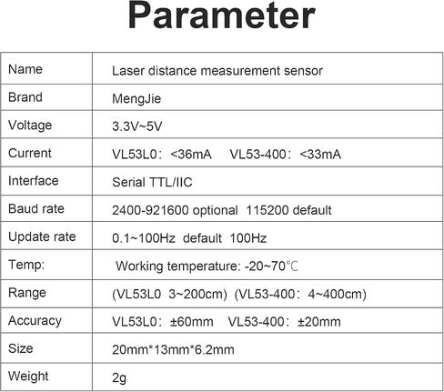 MengJie 40-2000mm MJ-VL53L0, vl53l0x time-of-Flight UART Distance Measurement ranging Module Output TOF10120+Distance with Arduino, Raspberry Pi,Pixhawk in Saudi Arabia