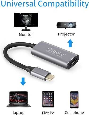 كابل محول USB C إلى HDMI 4K من Oluote، محول من النوع C إلى HDMI متوافق مع MacBook Pro 2019/2018/2017، MacMini 2018، Surface Book 2، Samsung Galaxy S20، Pixelbook المزيد in Kuwait