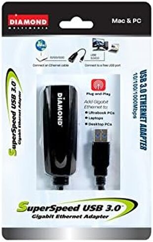 Diamond ue3000 ، USB إلى RJ45 ، USB 3. 0 إلى 10/100/1000 Gigabit محول شبكة Ethernet LAN لهاتف Windows 10 ، 7.2 ، مقاس 8, 7, Mac OS ، Linux OS و نظام تشغيل من الكروم (ue3000) in Kuwait