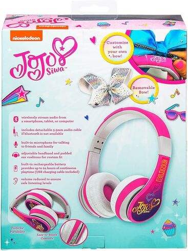 JoJo Siwa Kids Bluetooth Headphones for Wireless Rechargeable Foldable Bluetooth Headphones with Microphone Kid Friendly Sound and Bonus Detachable Cord in Saudi Arabia