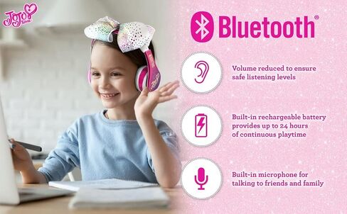 JoJo Siwa Kids Bluetooth Headphones for Wireless Rechargeable Foldable Bluetooth Headphones with Microphone Kid Friendly Sound and Bonus Detachable Cord in Saudi Arabia