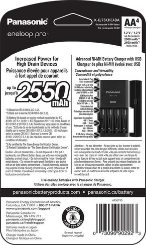 Eneloop Panasonic Battery Charger with USB Charging Port and 4AA Pro Capacity Rechargeable Batteries & Battery Charger with USB Charging Port and 4AAA Pro High Capacity Rechargeable Batteries in Saudi Arabia