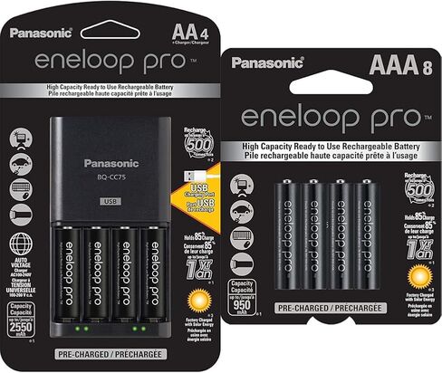 Eneloop Panasonic Battery Charger with USB Charging Port and 4AA Pro Capacity Rechargeable Batteries & Battery Charger with USB Charging Port and 4AAA Pro High Capacity Rechargeable Batteries in Saudi Arabia