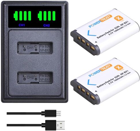 PowerTrust NP-BX1 Battery (2-Pack) and LED Charger for Sony NPBX1/M8, Cyber-Shot DSC-HX80, RX1, RX1R, RX100, RX1RII, HDR-CX240, HDR-PJ275, HDR-AS30V Camera Batteries in Saudi Arabia