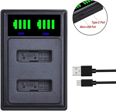PowerTrust NP-BX1 Battery (2-Pack) and LED Charger for Sony NPBX1/M8, Cyber-Shot DSC-HX80, RX1, RX1R, RX100, RX1RII, HDR-CX240, HDR-PJ275, HDR-AS30V Camera Batteries in Saudi Arabia