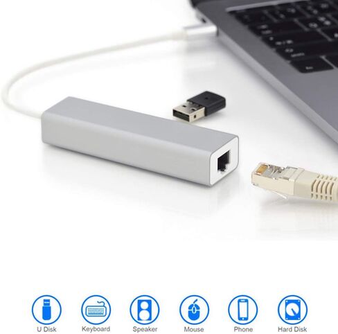 محول MMOBIEL USB-C إلى Ethernet RJ45 متوافق مع MacBook Air/Pro وiMac وAcer وLenovo وAsus وHP وSamsung وHuawei والمزيد - USB من النوع C - 1000 ميجابت في الثانية 3 USB Multiport Hub 3.0 فائق النحافة - فضي in Saudi Arabia