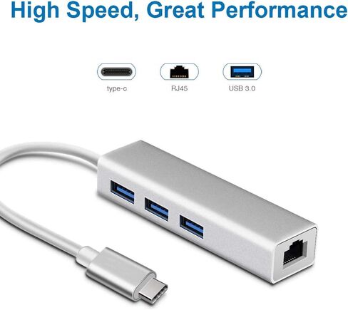 محول MMOBIEL USB-C إلى Ethernet RJ45 متوافق مع MacBook Air/Pro وiMac وAcer وLenovo وAsus وHP وSamsung وHuawei والمزيد - USB من النوع C - 1000 ميجابت في الثانية 3 USB Multiport Hub 3.0 فائق النحافة - فضي in Saudi Arabia