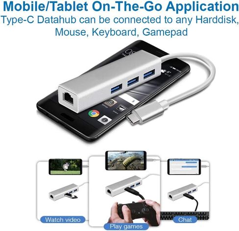 محول MMOBIEL USB-C إلى Ethernet RJ45 متوافق مع MacBook Air/Pro وiMac وAcer وLenovo وAsus وHP وSamsung وHuawei والمزيد - USB من النوع C - 1000 ميجابت في الثانية 3 USB Multiport Hub 3.0 فائق النحافة - فضي in Saudi Arabia