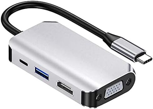 4 في 1 USB Type C Hub Splitter Docking Station Dongle Multiport محول، UHD HDMI 4K@30 هرتز، VGA 1080P@60 هرتز، USB 3.0، شحن سريع USB C، 5 جيجابت في الثانية متوافق مع MacBook وiPad وSamsung وDell XPS والكمبيوتر المحمول in Kuwait
