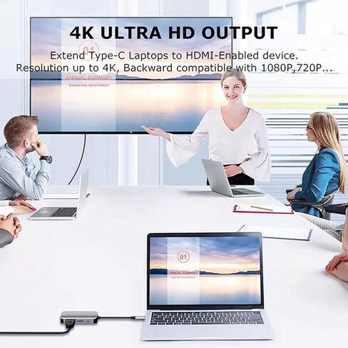 4 في 1 USB Type C Hub Splitter Docking Station Dongle Multiport محول، UHD HDMI 4K@30 هرتز، VGA 1080P@60 هرتز، USB 3.0، شحن سريع USB C، 5 جيجابت في الثانية متوافق مع MacBook وiPad وSamsung وDell XPS والكمبيوتر المحمول in Kuwait