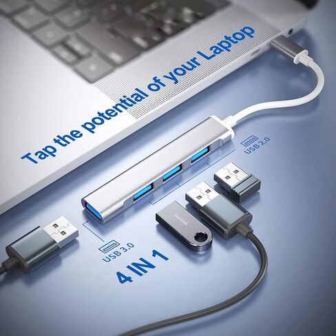 محول USB C Hub، 4 منافذ USB 3.0 ومحول شحن من النوع C متوافق مع MacBook Pro/Air ipad Apple، Chromebook (رمادي) in Kuwait