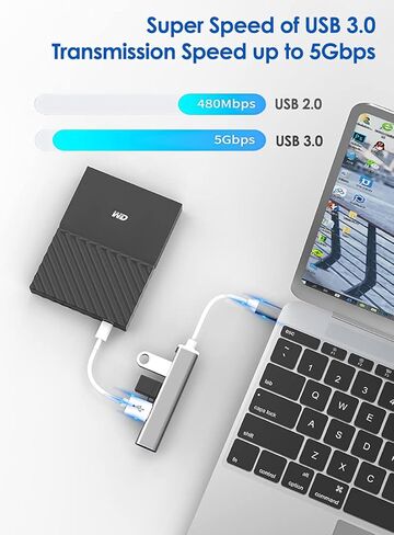 محول USB C Hub، 4 منافذ USB 3.0 ومحول شحن من النوع C متوافق مع MacBook Pro/Air ipad Apple، Chromebook (رمادي) in Kuwait