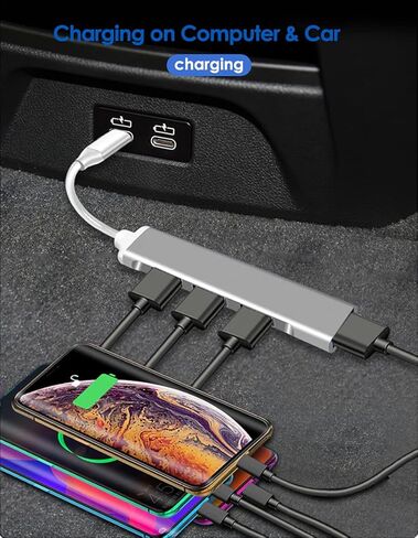 محول USB C Hub، 4 منافذ USB 3.0 ومحول شحن من النوع C متوافق مع MacBook Pro/Air ipad Apple، Chromebook (رمادي) in Kuwait