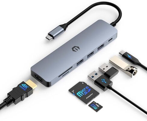 محول متعدد المنافذ USB C Hub من Tiergrade، محطة إرساء USB C 7 في 1 مع HDMI 4K، منفذ شحن PD 100 وات، 3 USB 3.0، قارئ بطاقة SD/TF لأجهزة MacBook Pro/Air، Chromebook والمزيد in Saudi Arabia