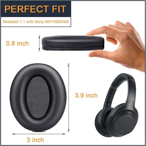 وسائد أذن لسوني WH-1000XM3، زوج من وسائد الأذن البديلة مع جلد البروتين وإسفنج الذاكرة لسوني WH 1000XM3 سماعة ستيريو بخاصية إلغاء الضوضاء، أسود in Kuwait