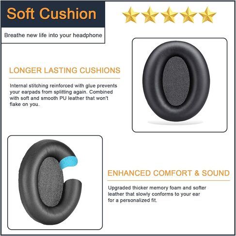 وسائد أذن لسوني WH-1000XM3، زوج من وسائد الأذن البديلة مع جلد البروتين وإسفنج الذاكرة لسوني WH 1000XM3 سماعة ستيريو بخاصية إلغاء الضوضاء، أسود in Kuwait