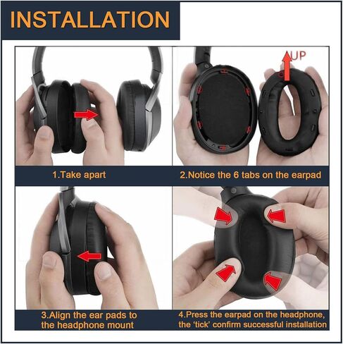 وسائد أذن لسوني WH-1000XM3، زوج من وسائد الأذن البديلة مع جلد البروتين وإسفنج الذاكرة لسوني WH 1000XM3 سماعة ستيريو بخاصية إلغاء الضوضاء، أسود in Kuwait