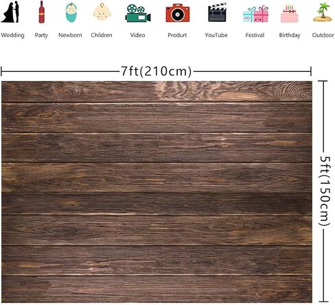 Custom Wood Birthday Backdrop Rustic Brown Wooden Board Wall Portrait Photography Background 6x4FT in Kuwait