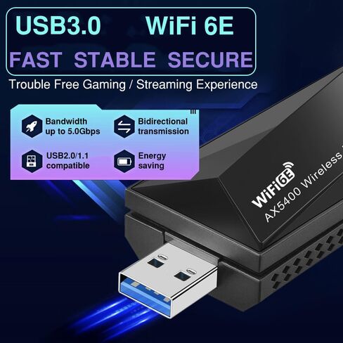 محول WiFi 6E USB Dongle: بطاقة الشبكة اللاسلكية Triband Gigabit AXE5400 - لبث ألعاب Windows 4K in Kuwait
