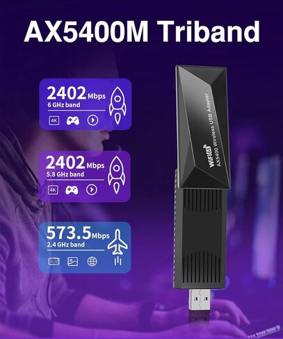 محول WiFi 6E USB Dongle: بطاقة الشبكة اللاسلكية Triband Gigabit AXE5400 - لبث ألعاب Windows 4K in Kuwait
