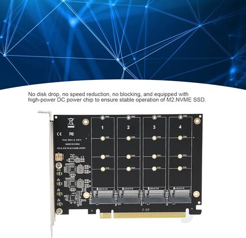 Adapter Card,4 Port M.2 NVMe SSD to PCIE X16 M Key Hard Drive Converter,Reader,Expansion Card,Supports PCIE Split or PCIE RAID Function,PCIE 3.0, 4.0 Transmission Protocol.(ph44) in Saudi Arabia