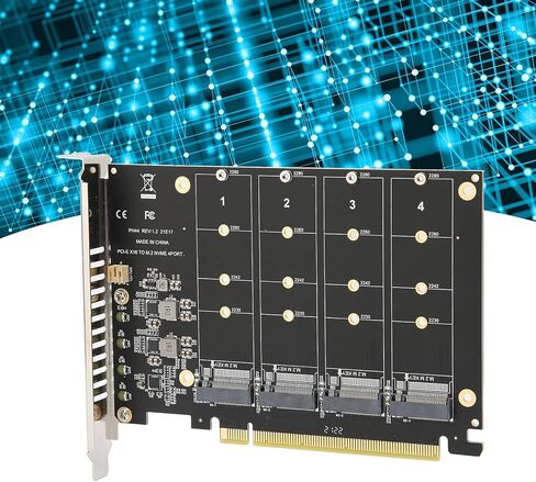 Adapter Card,4 Port M.2 NVMe SSD to PCIE X16 M Key Hard Drive Converter,Reader,Expansion Card,Supports PCIE Split or PCIE RAID Function,PCIE 3.0, 4.0 Transmission Protocol.(ph44) in Saudi Arabia