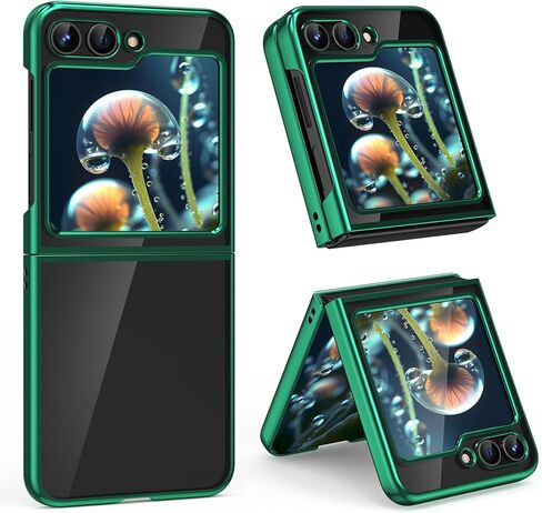 حافظات MATEPROX الشفافة لهاتف Samsung Galaxy Z Flip 5، غطاء هاتف شفاف ورفيع وخفيف الوزن مع إطار مطلي بالكهرباء لهاتف Samsung Galaxy Z Flip 5 5G-Green in Kuwait