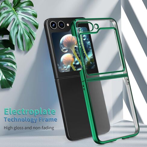 حافظات MATEPROX الشفافة لهاتف Samsung Galaxy Z Flip 5، غطاء هاتف شفاف ورفيع وخفيف الوزن مع إطار مطلي بالكهرباء لهاتف Samsung Galaxy Z Flip 5 5G-Green in Kuwait
