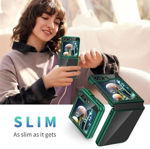 حافظات MATEPROX الشفافة لهاتف Samsung Galaxy Z Flip 5، غطاء هاتف شفاف ورفيع وخفيف الوزن مع إطار مطلي بالكهرباء لهاتف Samsung Galaxy Z Flip 5 5G-Green in Kuwait